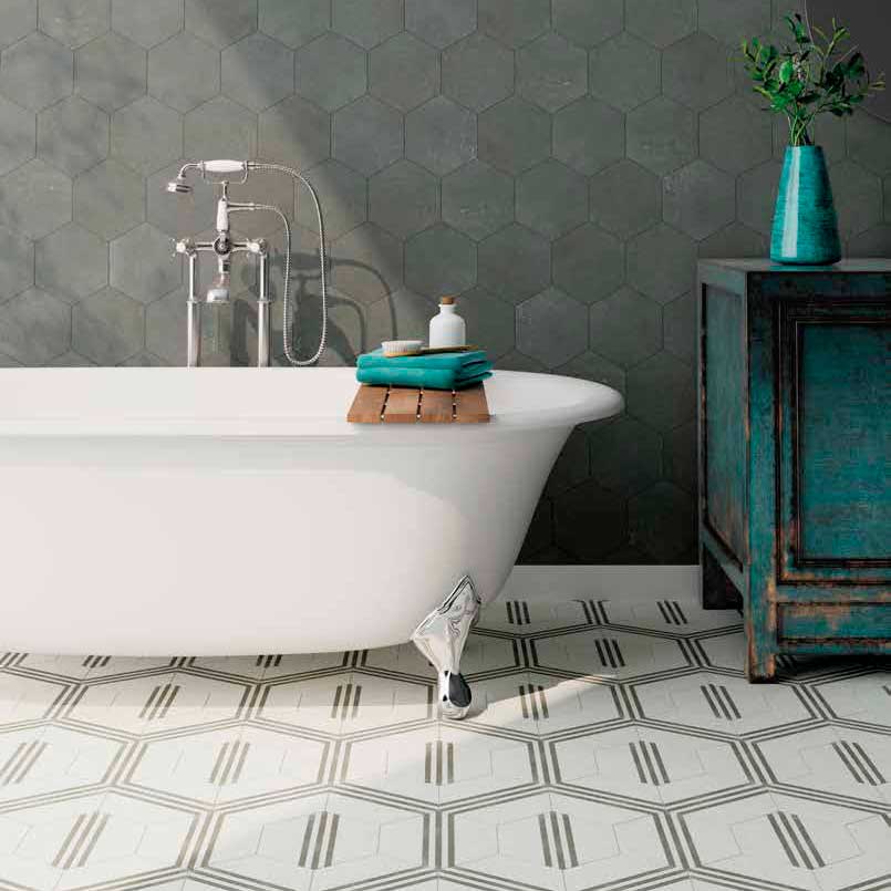 Azulejo hexagonal cemento mate serie Chicago